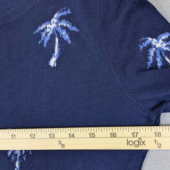 Chico's Pullover‎ Sweater Size 0 Womens Small 4 Blue Palm Tree Design 3/4 Sleeve - Picture 6 of 11
